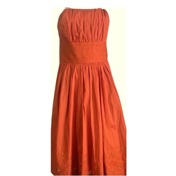 Plenty by Tracy Reese Dresses & Skirts - Plenty by Tracy Reese Orange Embroidered Strapless Cotton Midi Dress Size 8